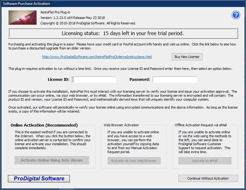 Software Purchase Activation Dialog