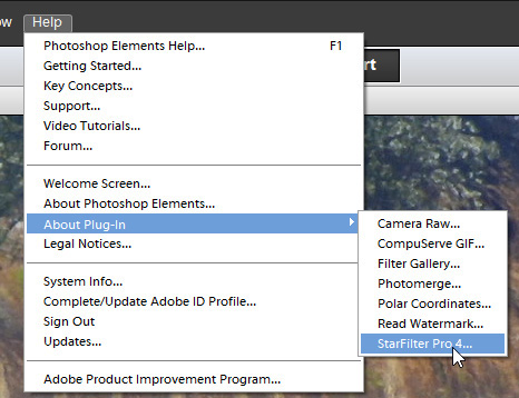 About the plug-in from the Photoshop Elements menu
