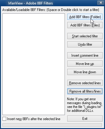 The IrfanView Adobe 8BF Filters Dialog