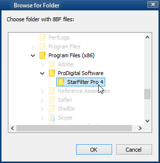 Selecting the StarFilter Pro 4 folder