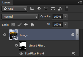 The Photoshop Layers panel showing StarFilter Pro 4 as a Smart Filter