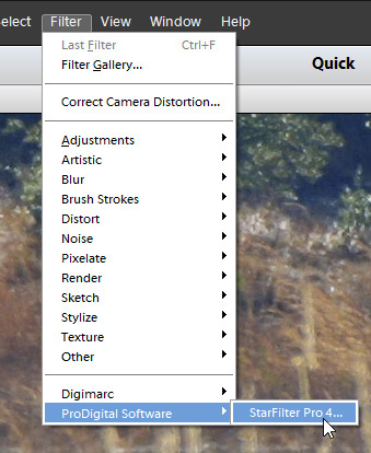 Running the plug-in from the Photoshop Elements menu