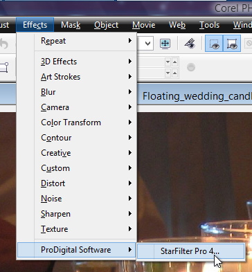 Where to Find StarFilter Pro 4 in the PHOTO-PAINT Menus