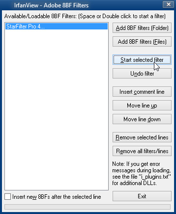 The IrfanView Adobe 8BF Filters Dialog