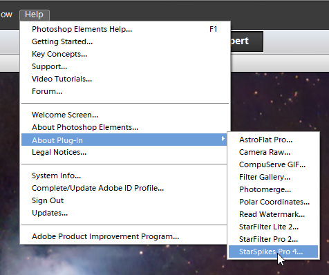 About the plug-in from the Photoshop Elements menu